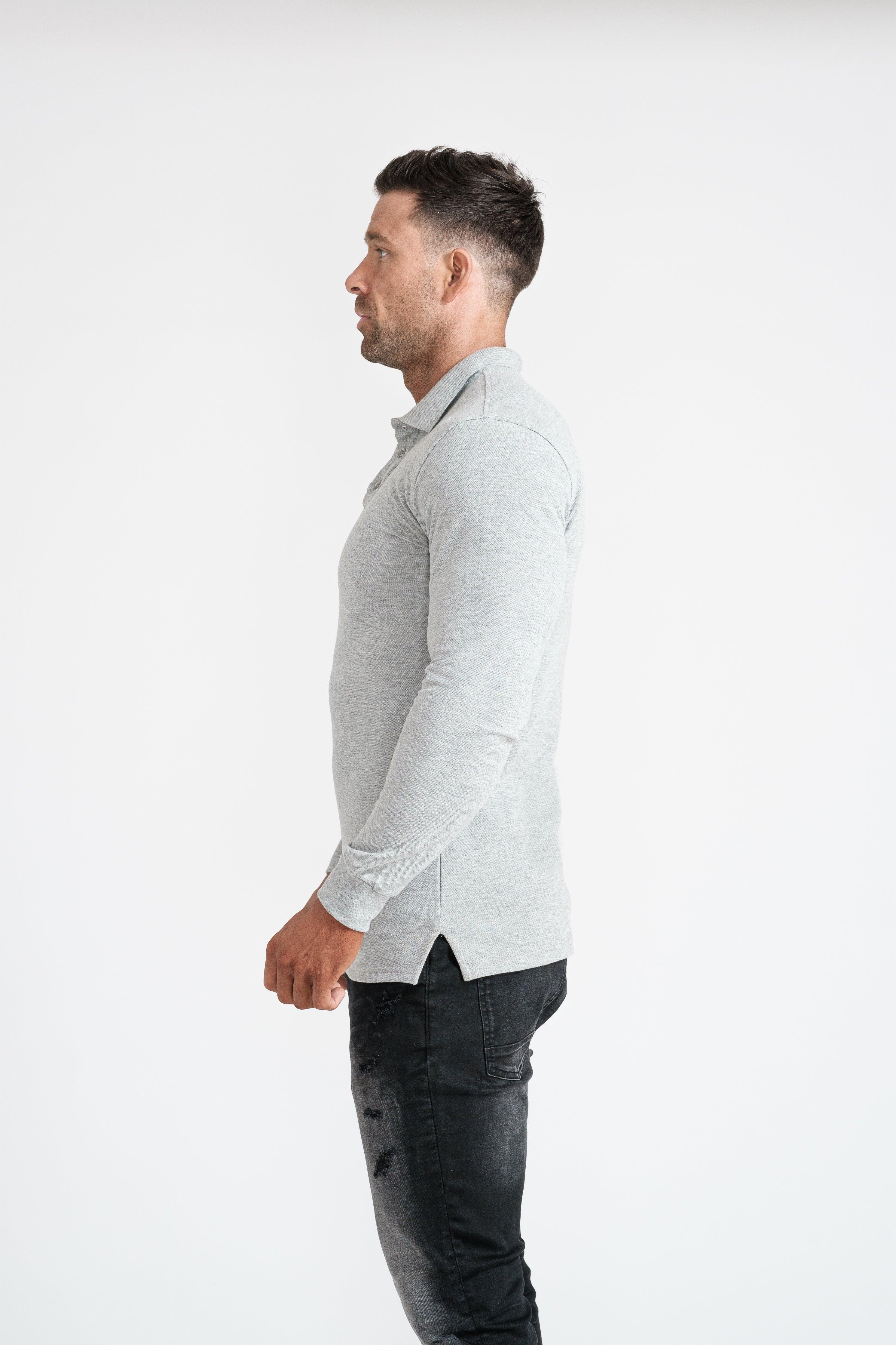 Long Sleeve Grey Vittorini Fit Polo Shirt