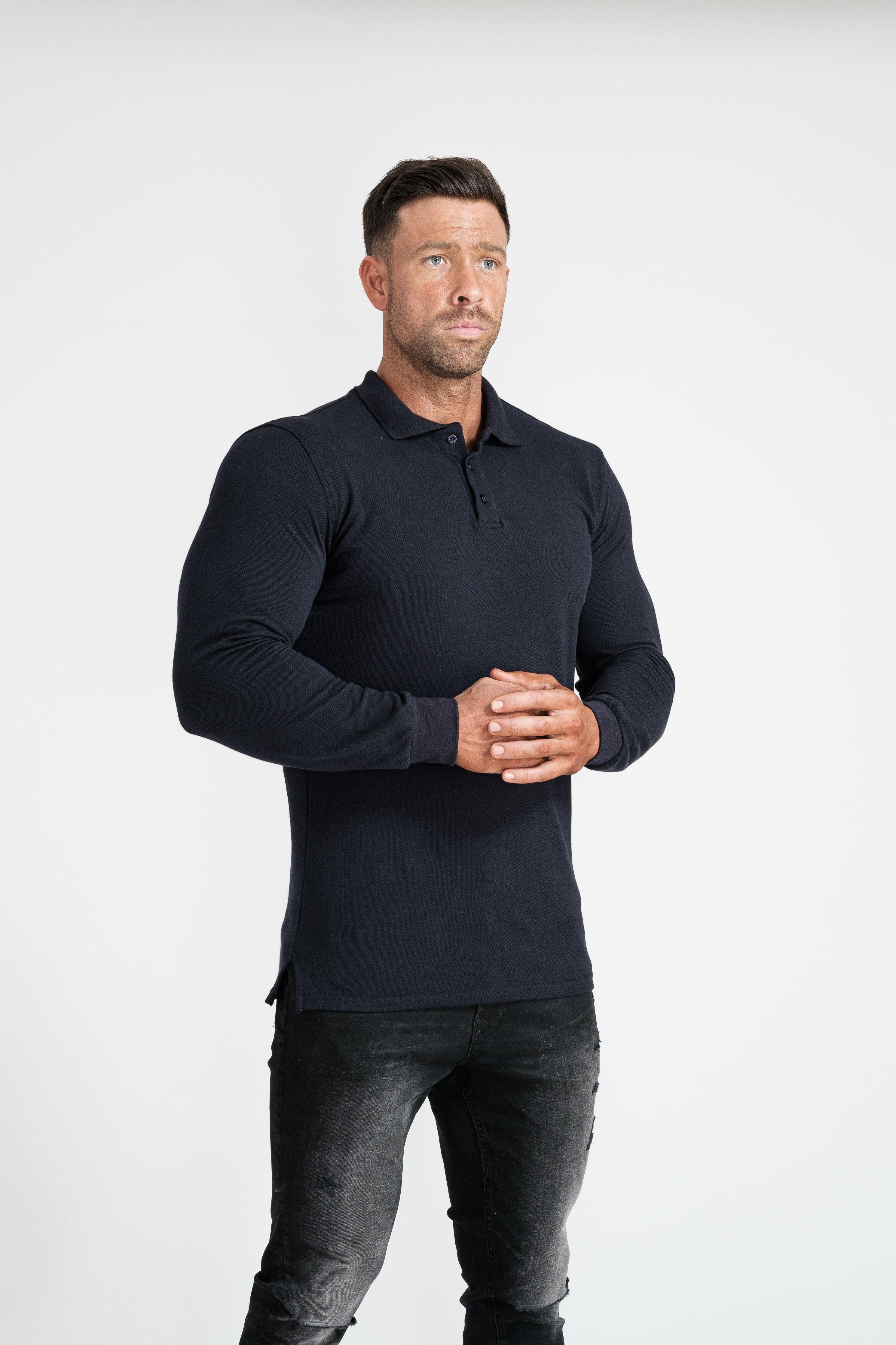 Long Sleeve Navy Vittorini Fit Polo Shirt