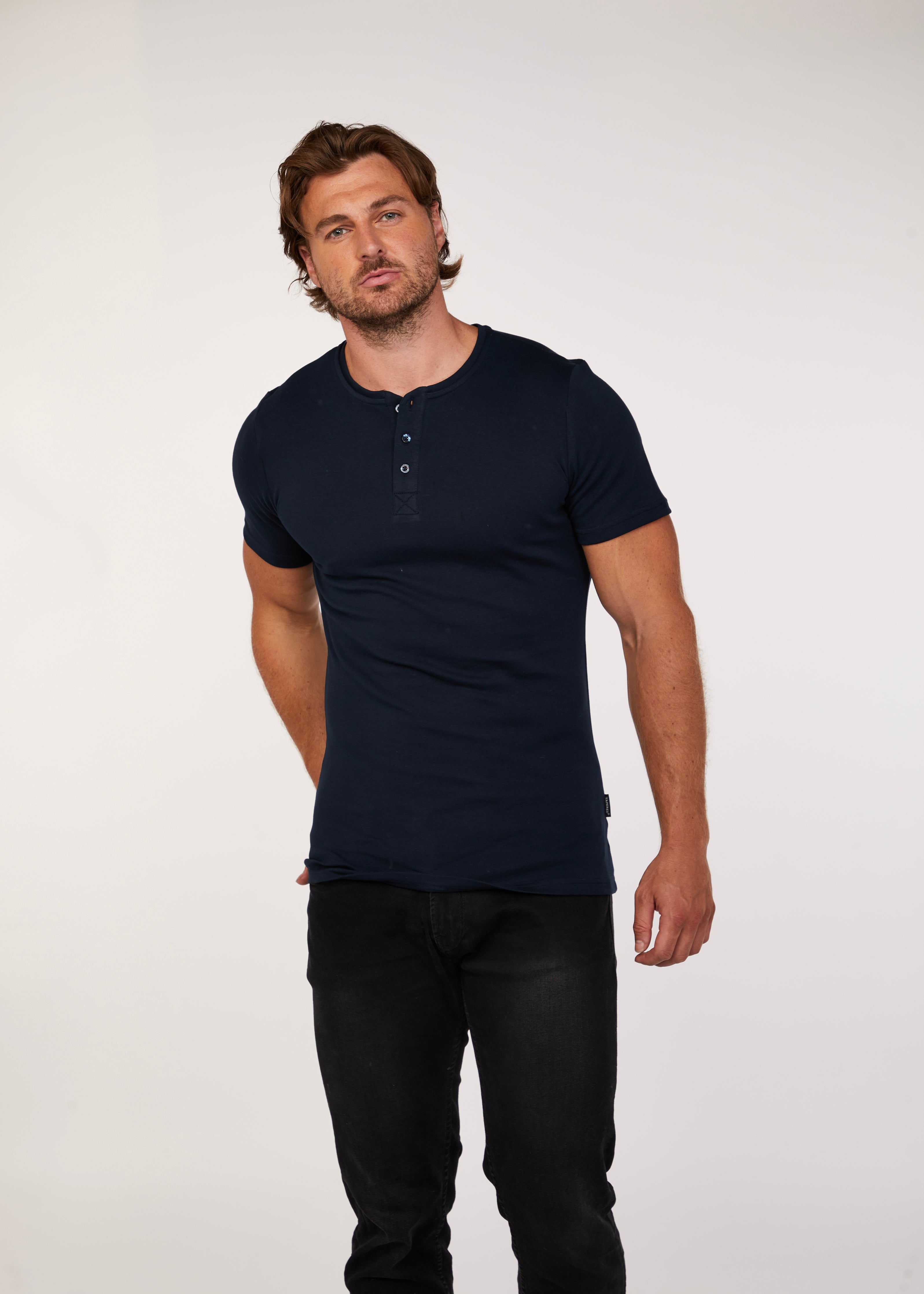 Navy Short Sleeve Vittorini Fit Henley