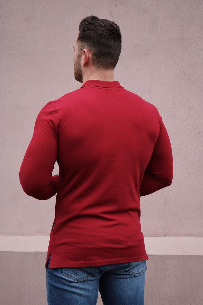 Long Sleeve Burgundy Vittorini Fit Polo Shirt