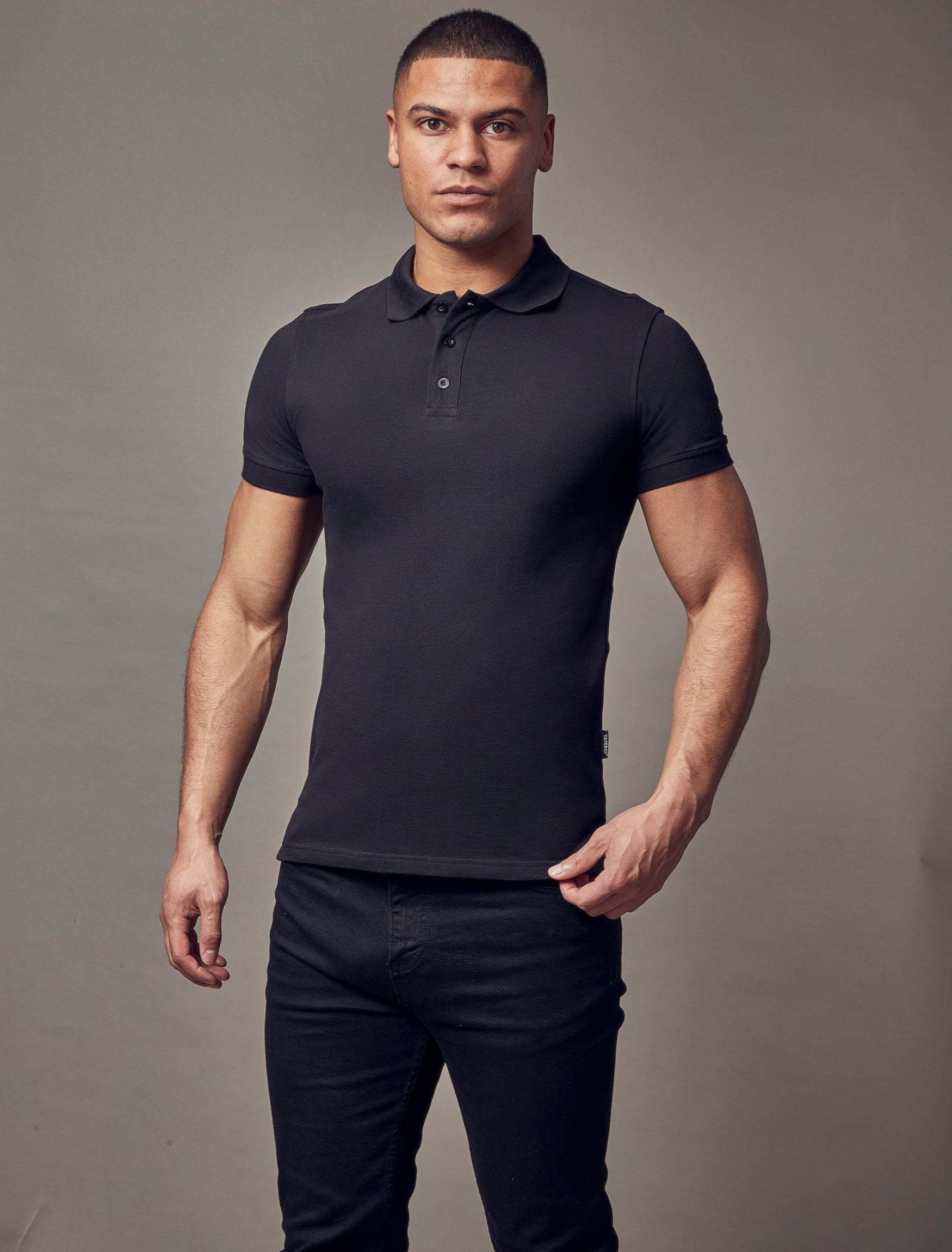 Short Sleeve Black Vittorini Fit Polo Shirt