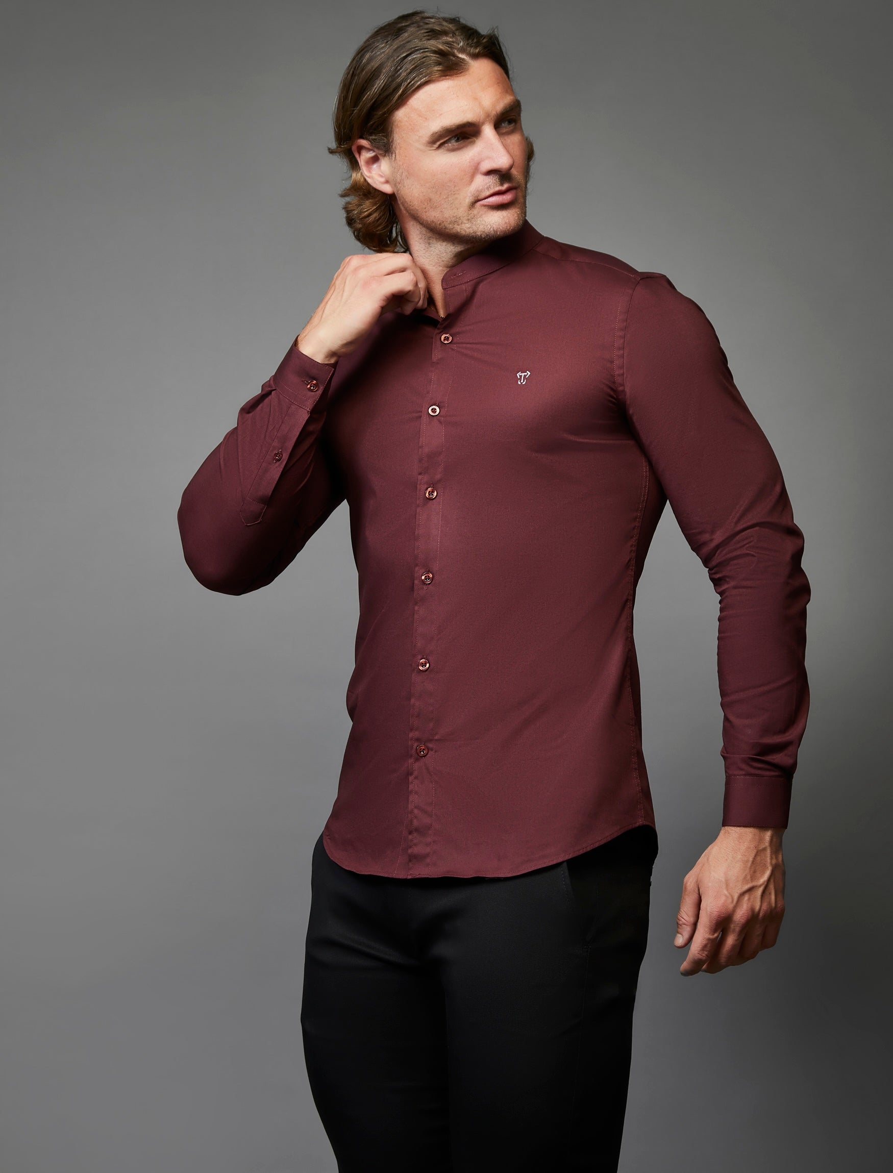 Grandad Collar Burgundy Vittorini Fit Shirt