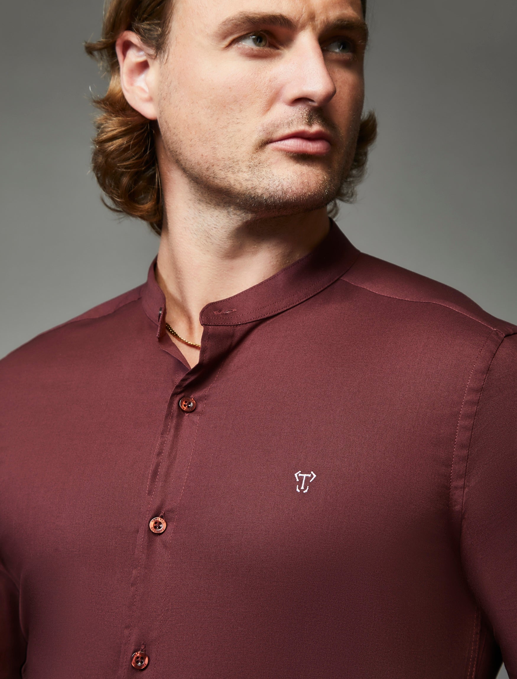 Grandad Collar Burgundy Vittorini Fit Shirt