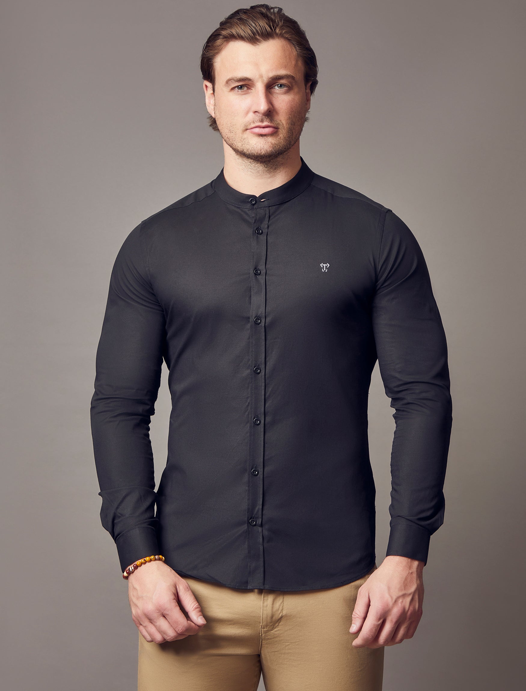 Grandad Collar Black Vittorini Fit Shirt