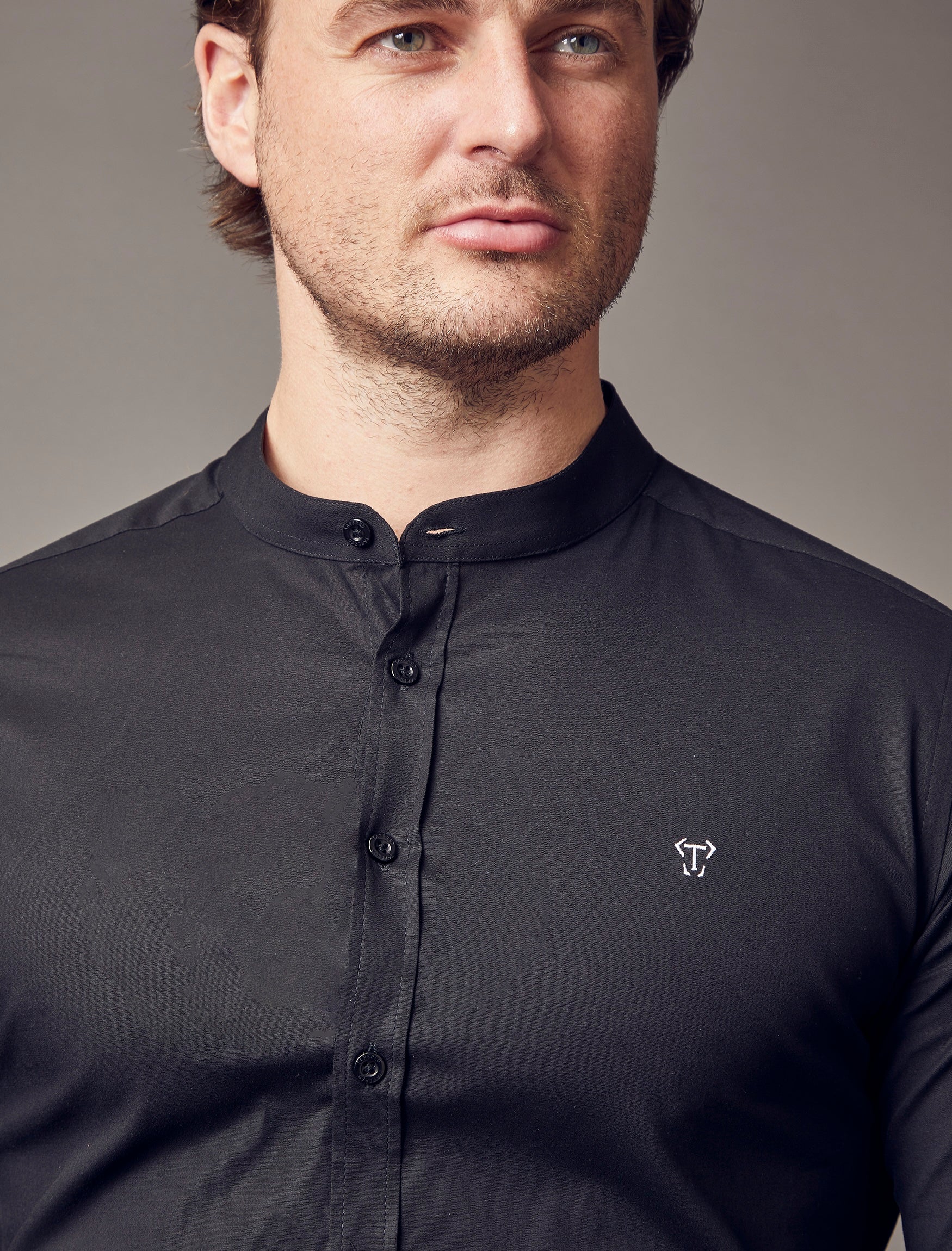 Grandad Collar Black Vittorini Fit Shirt