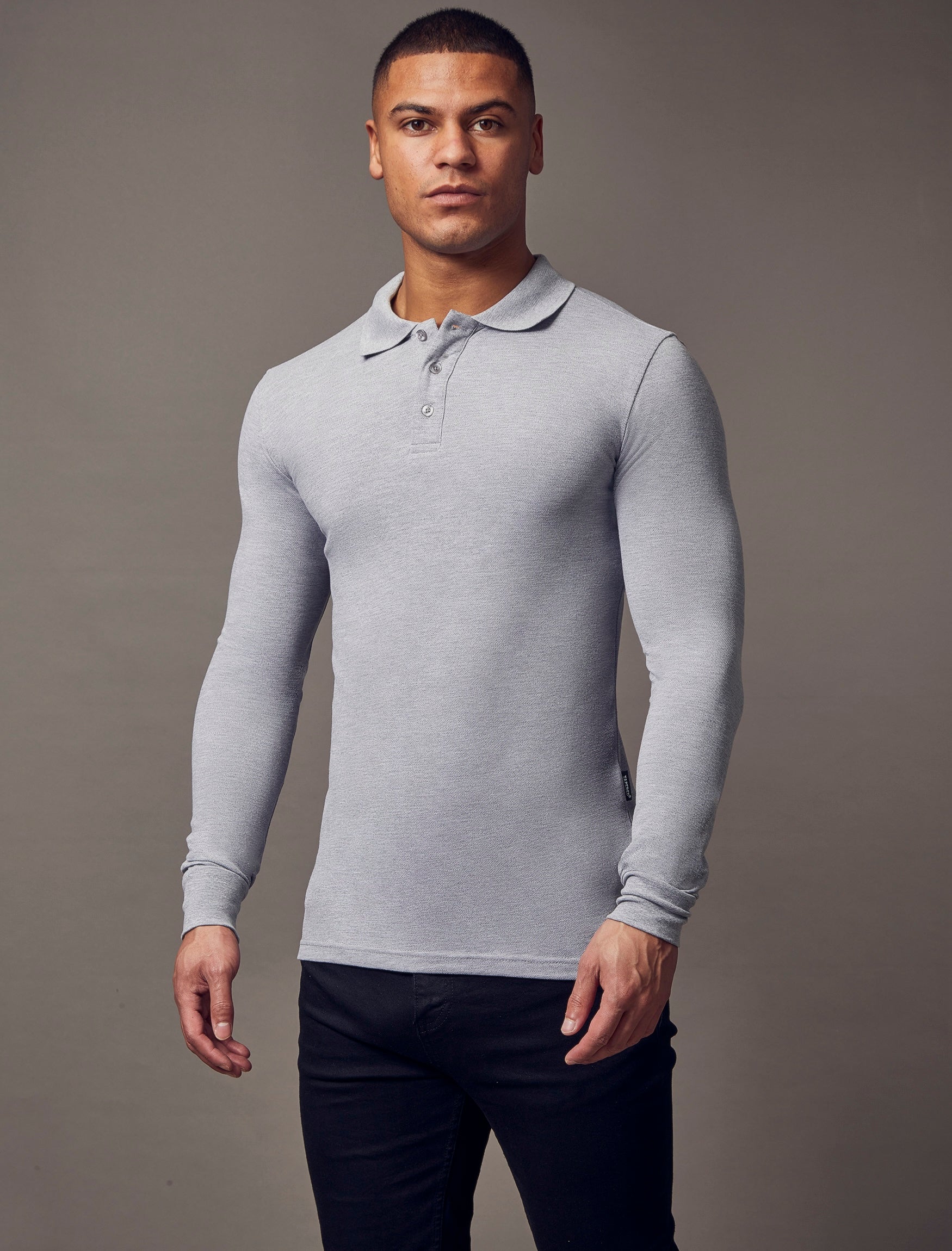 Long Sleeve Grey Vittorini Fit Polo Shirt