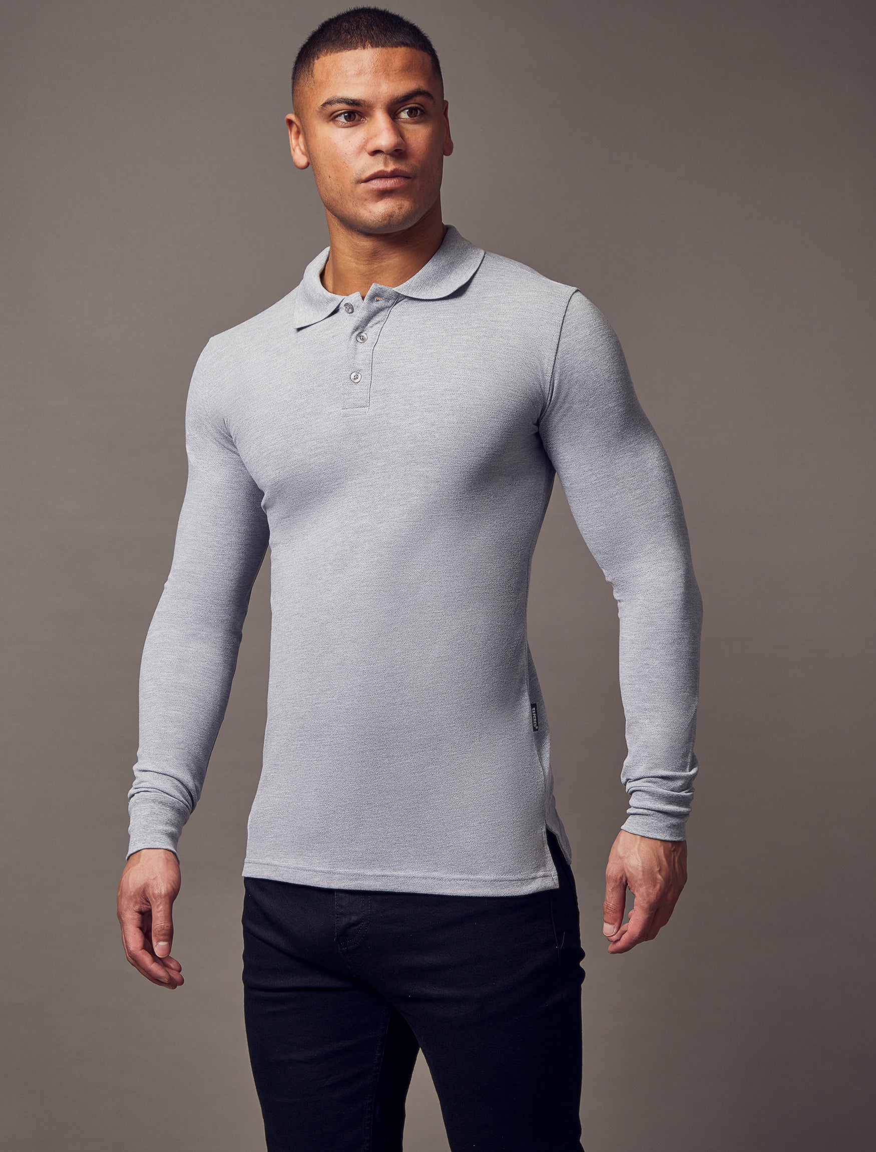 Long Sleeve Grey Vittorini Fit Polo Shirt
