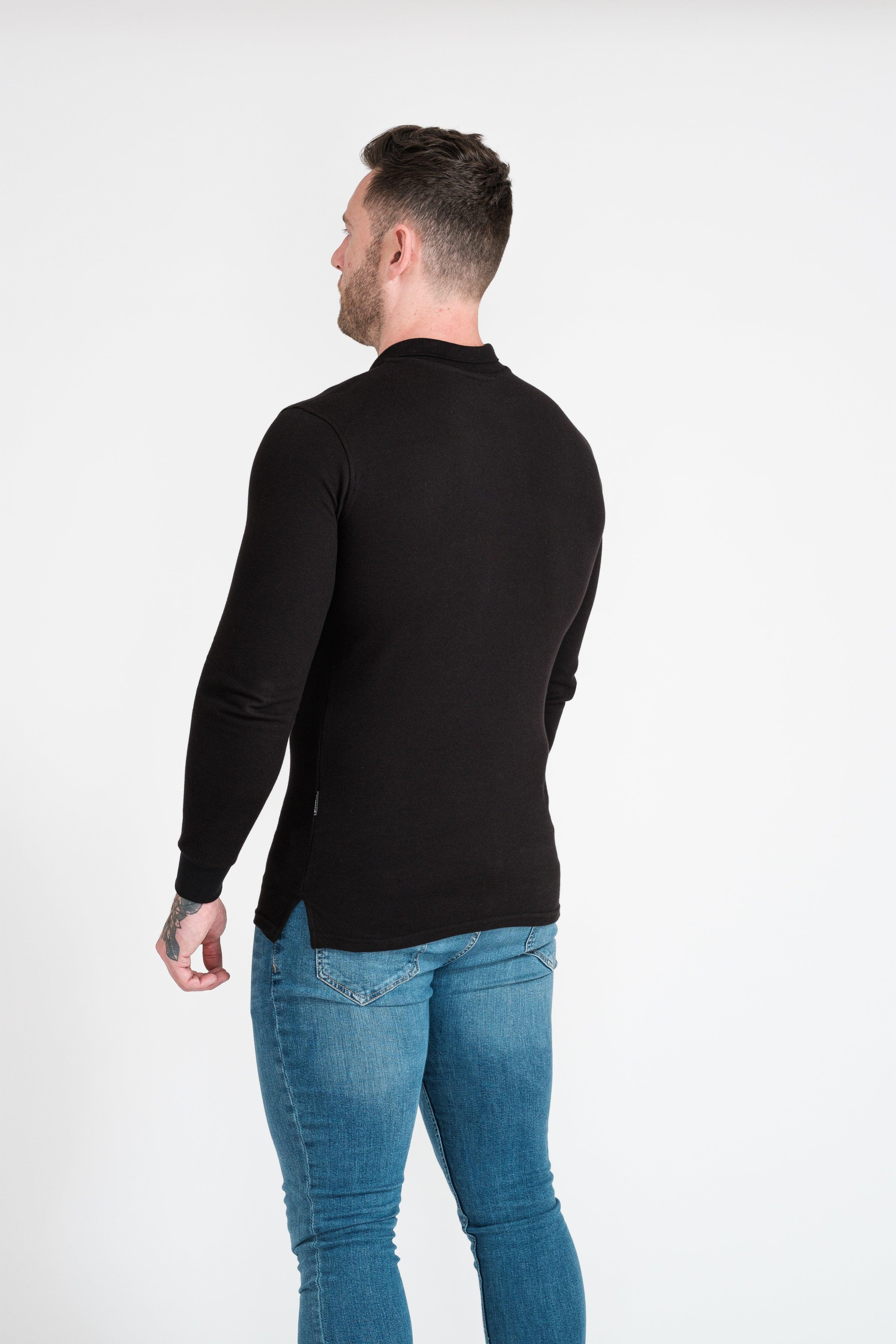 Long Sleeve Black Vittorini Fit Polo Shirt