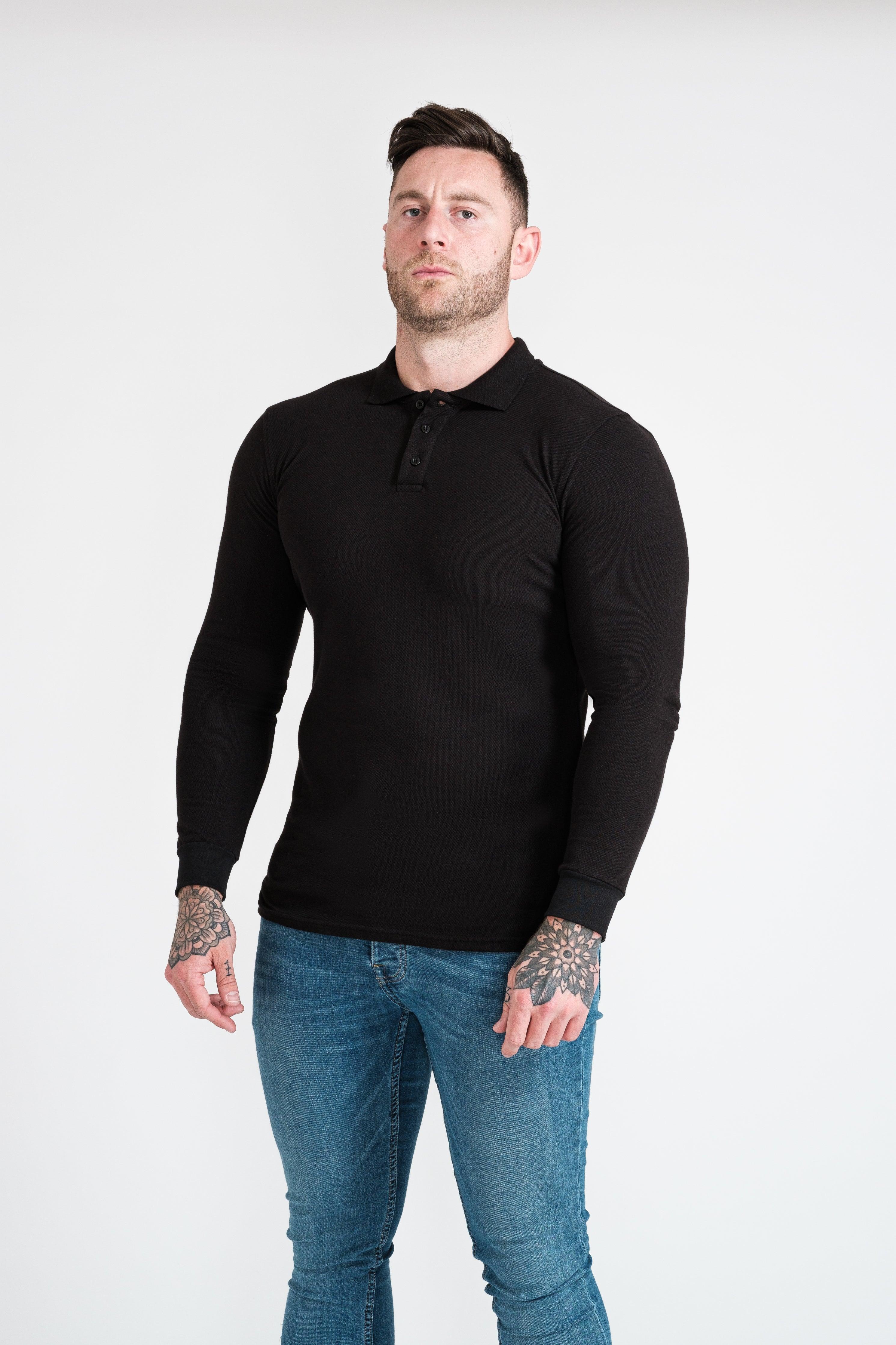 Long Sleeve Black Vittorini Fit Polo Shirt