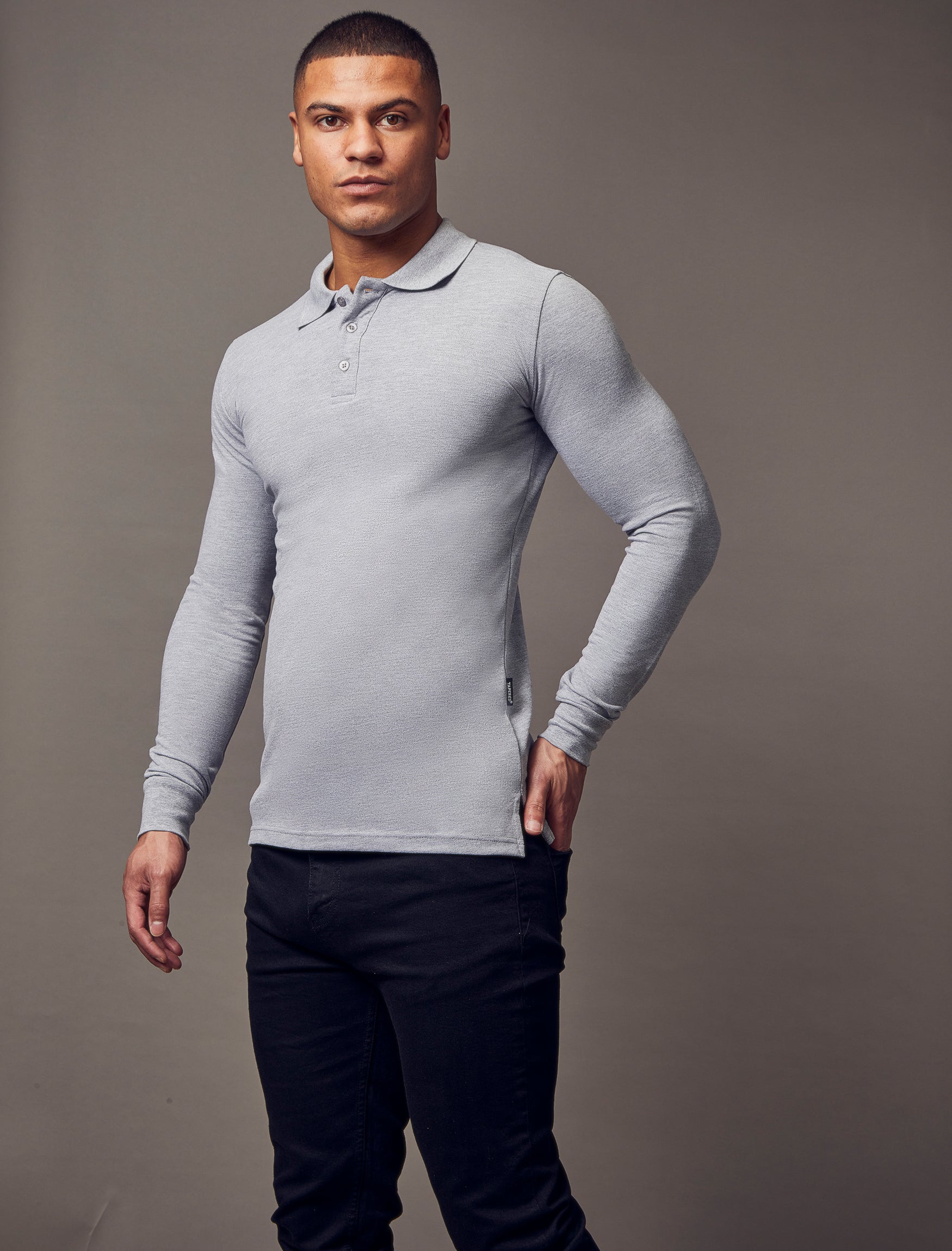 Long Sleeve Grey Vittorini Fit Polo Shirt