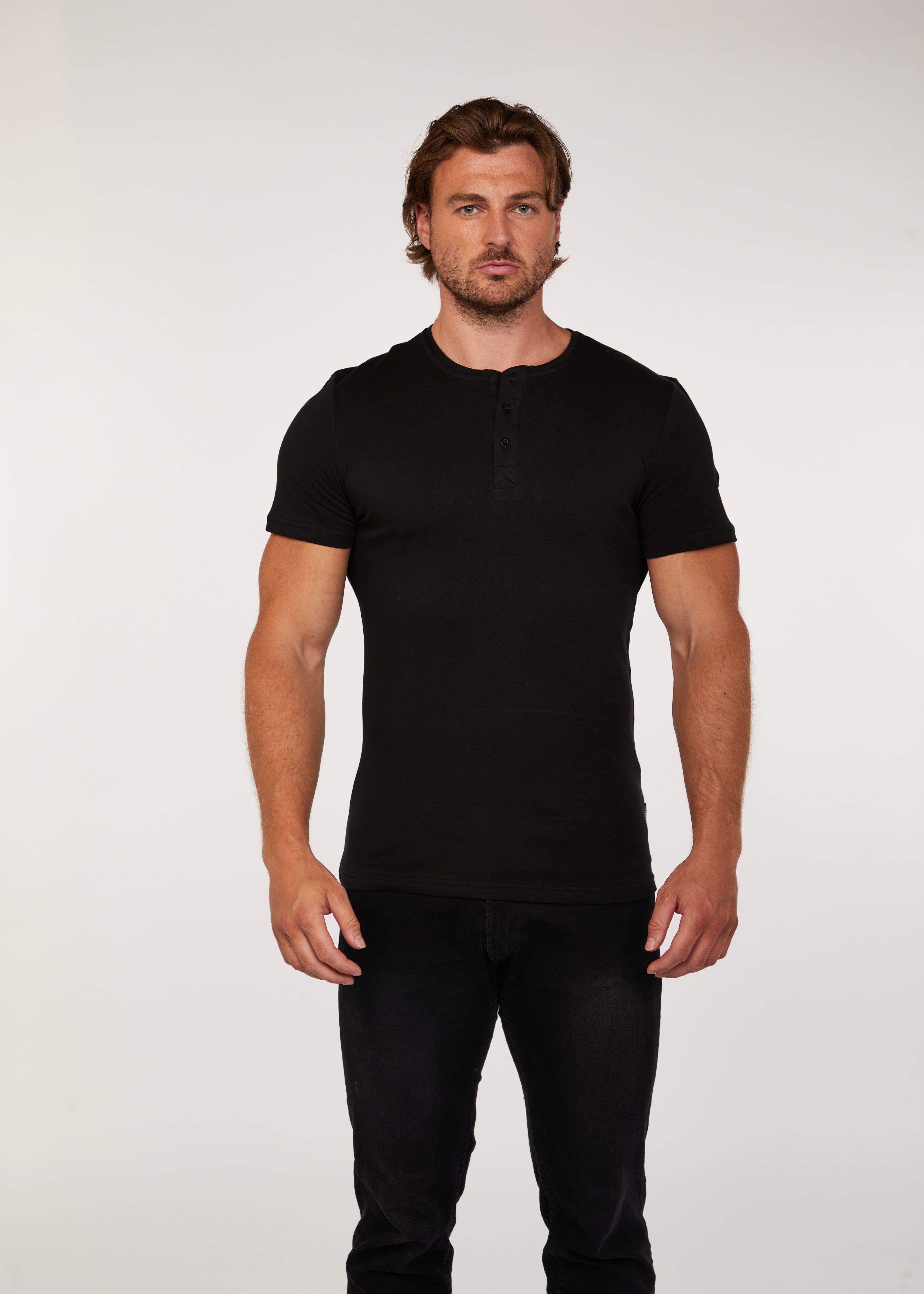 Black Short Sleeve Vittorini Fit Henley