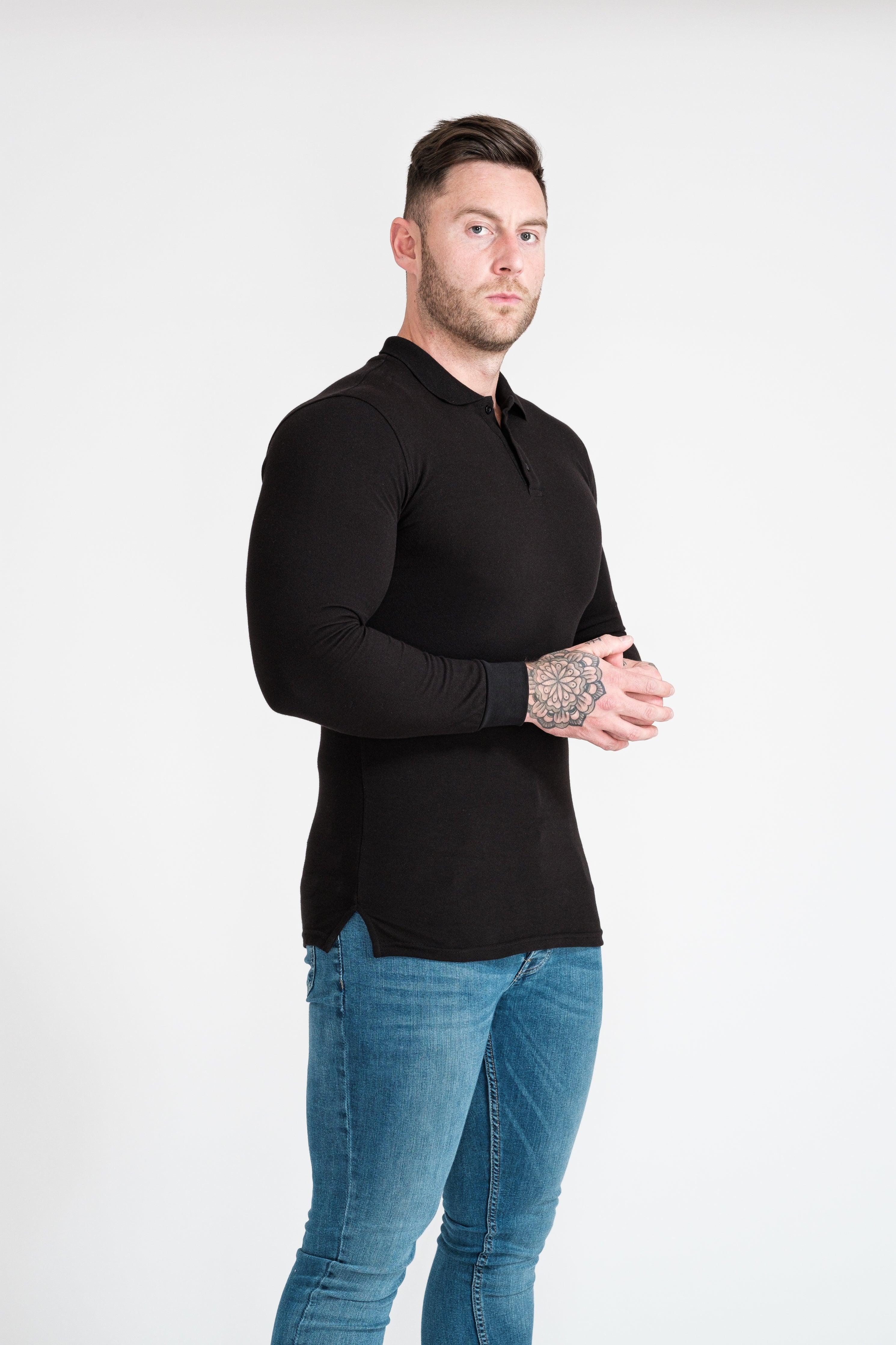Long Sleeve Black Vittorini Fit Polo Shirt