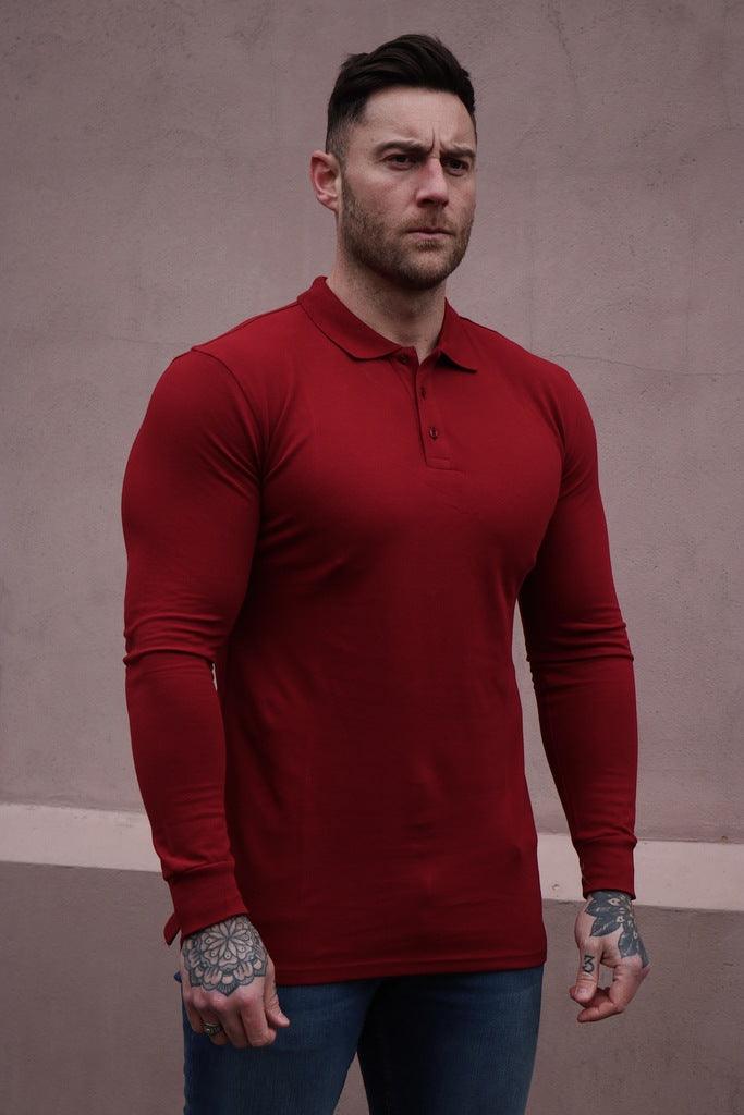 Long Sleeve Burgundy Vittorini Fit Polo Shirt