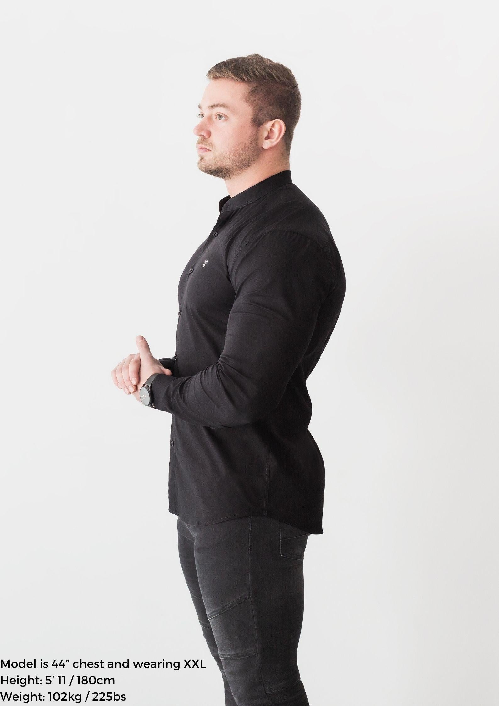 Grandad Collar Black Vittorini Fit Shirt