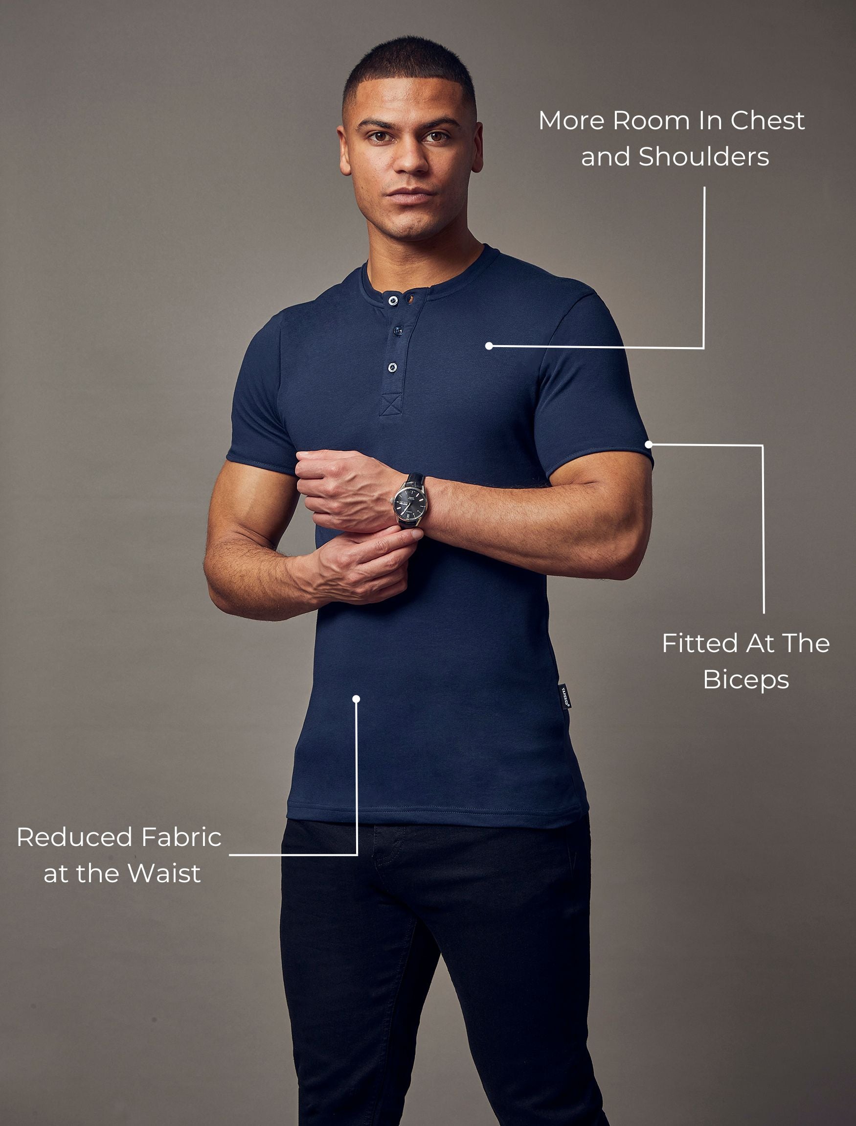 Navy Short Sleeve Vittorini Fit Henley