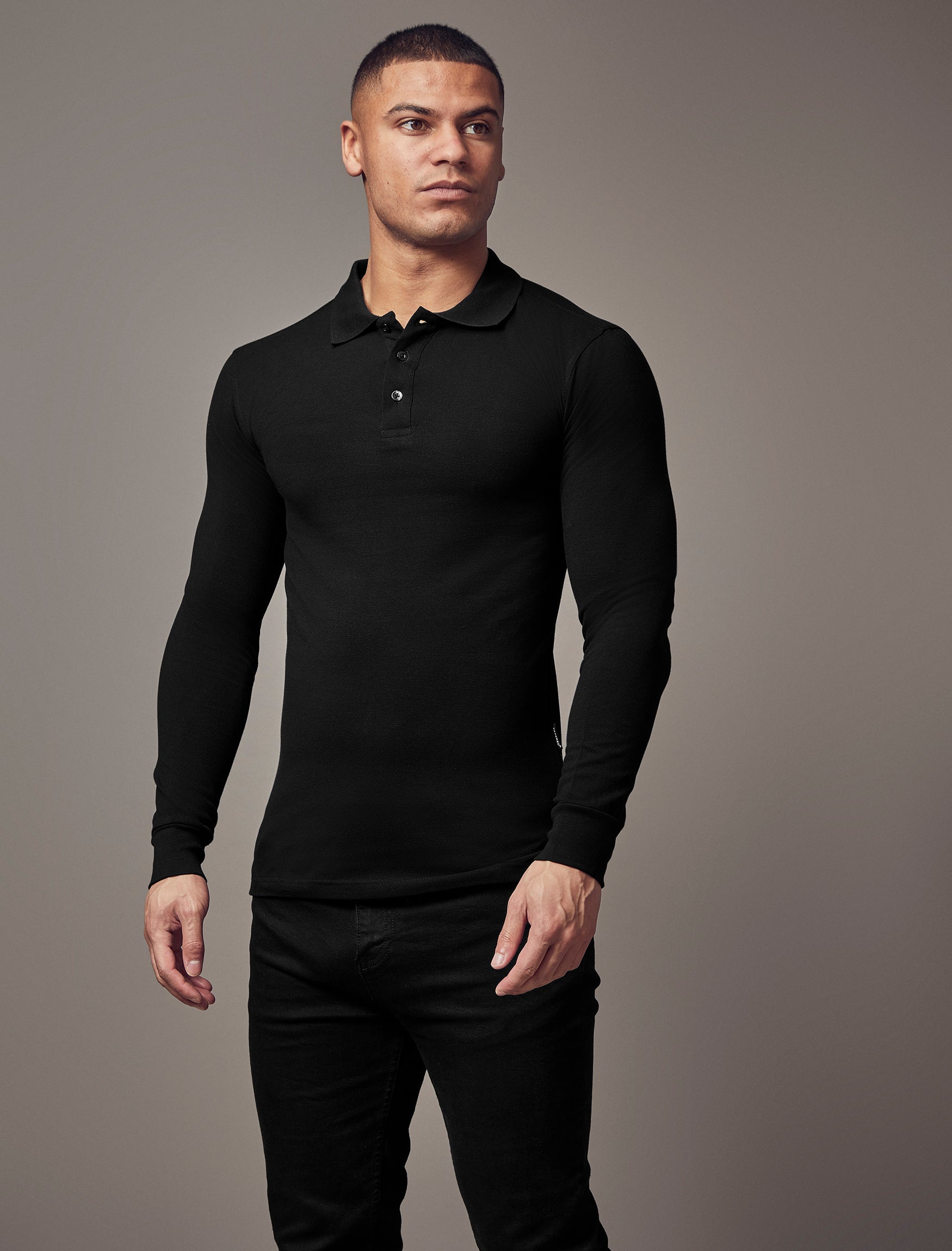 Long Sleeve Black Vittorini Fit Polo Shirt