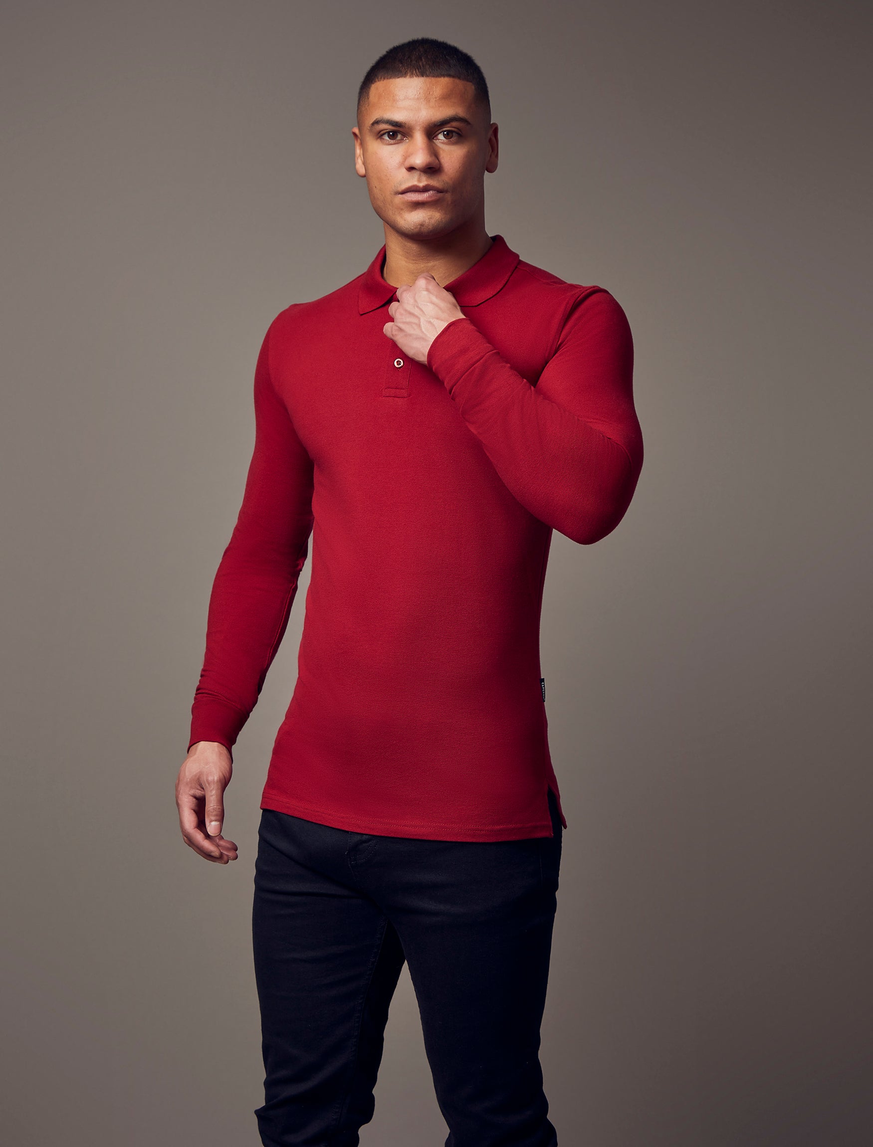 Long Sleeve Burgundy Vittorini Fit Polo Shirt