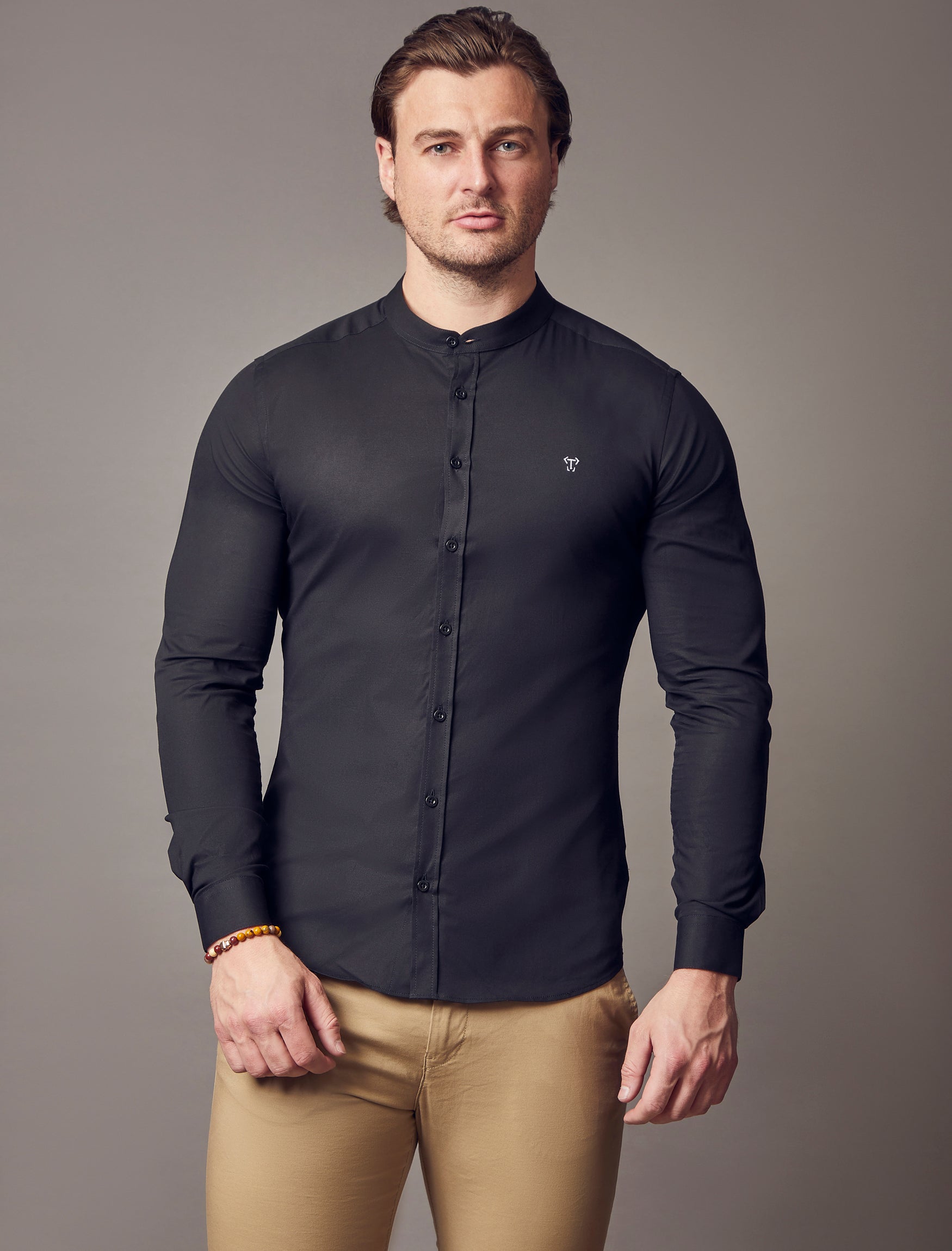 Grandad Collar Black Vittorini Fit Shirt