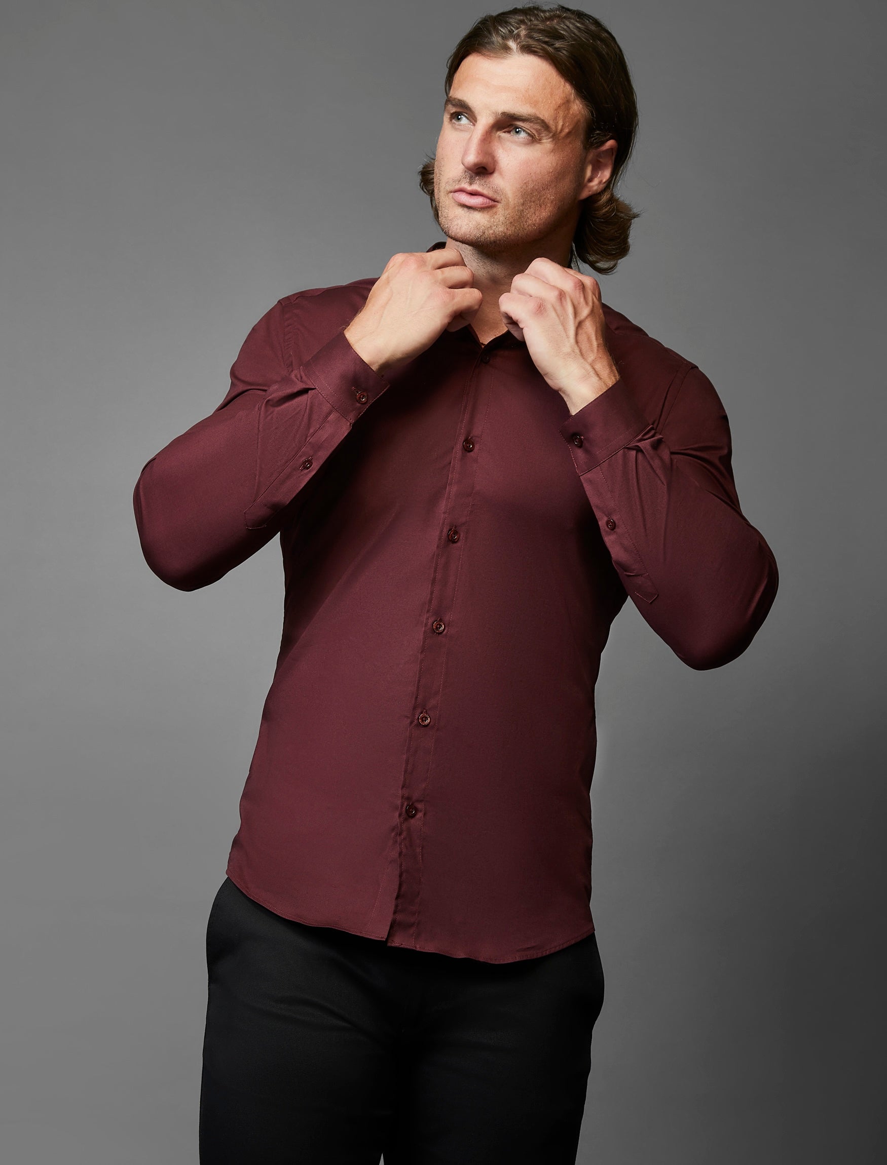 Grandad Collar Burgundy Vittorini Fit Shirt