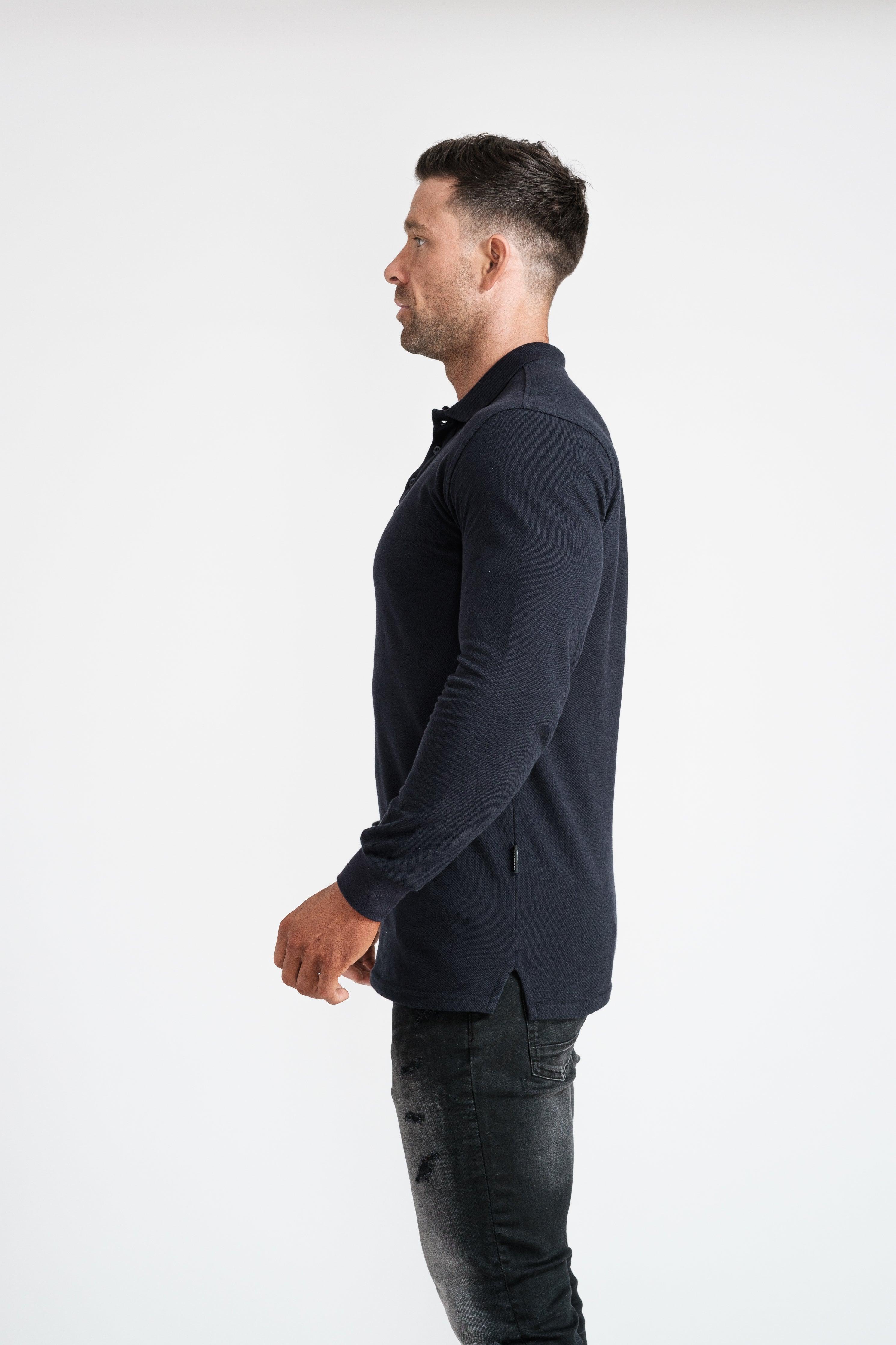 Long Sleeve Navy Vittorini Fit Polo Shirt