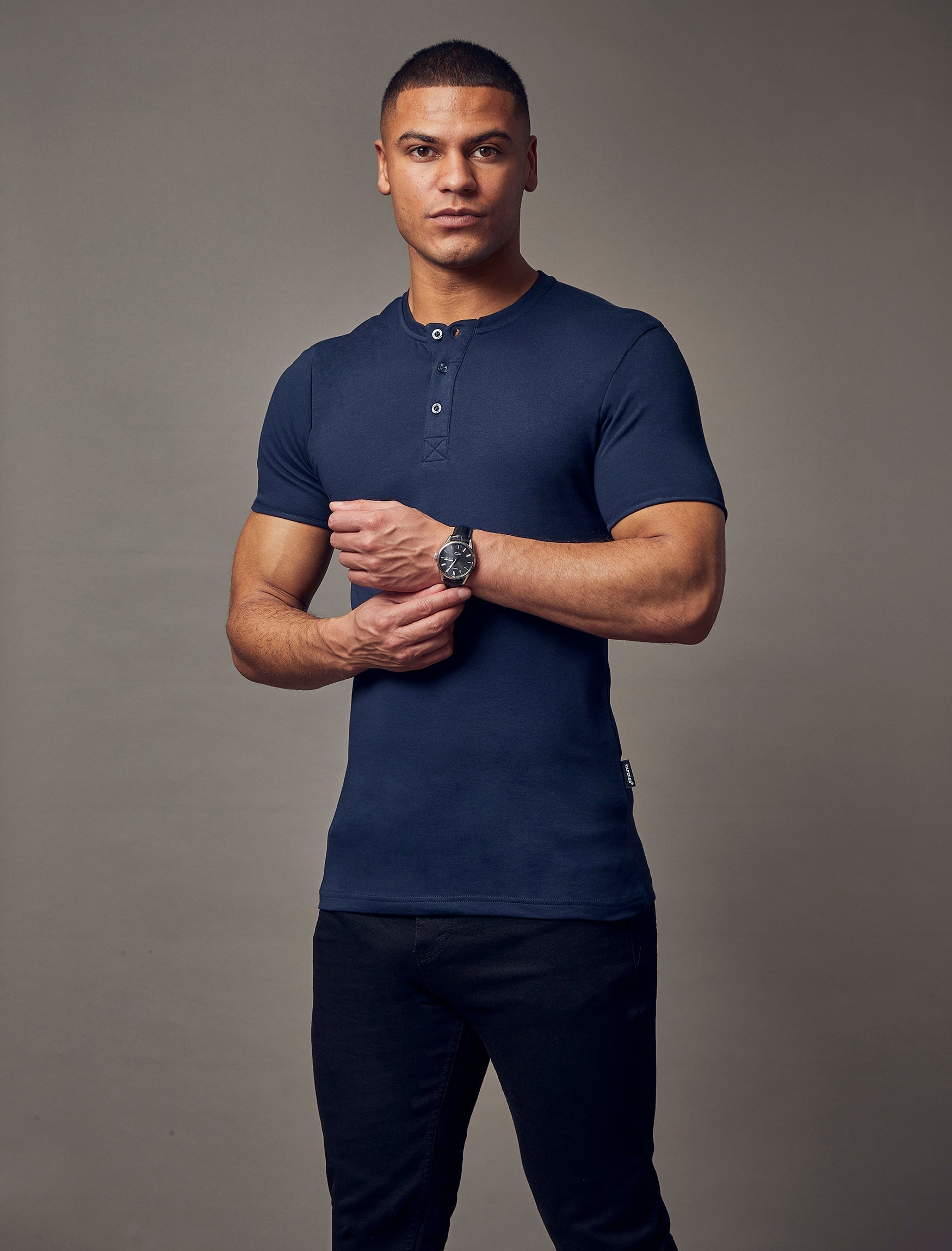 Navy Short Sleeve Vittorini Fit Henley